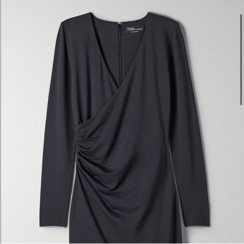 Aritizia Babaton Passion Wrap Mini BodyCon Dress Black Large Long Sleeve - Picture 3 of 11